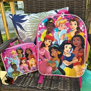 NWT Disney Licensed Princess Backpack and Lunchboxes- glitter full size